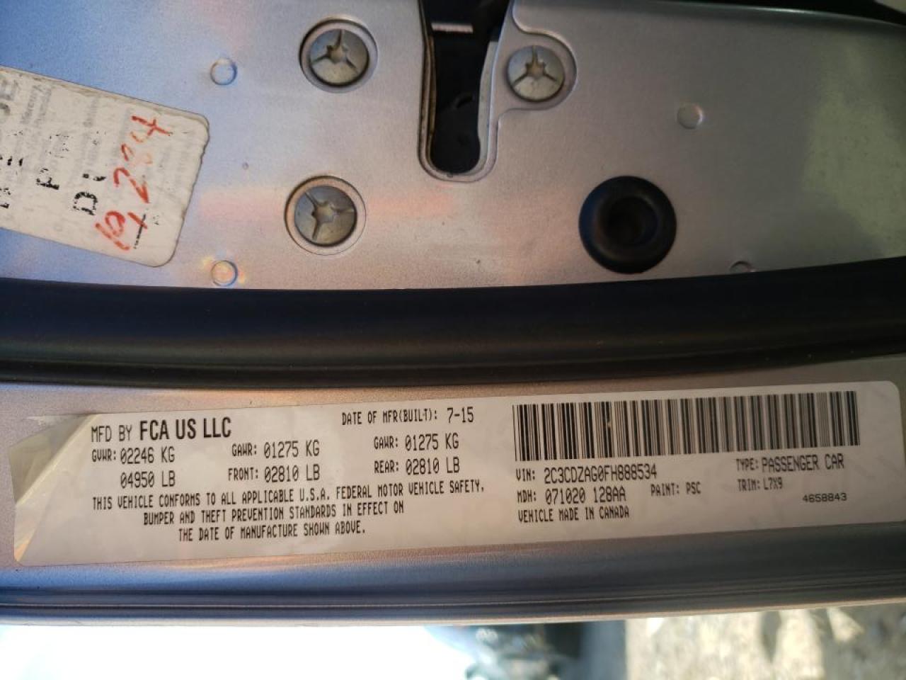 Photo 10 from auction – 2015 DODGE CHALLENGER with VIN 2C3CDZAG0FH888534