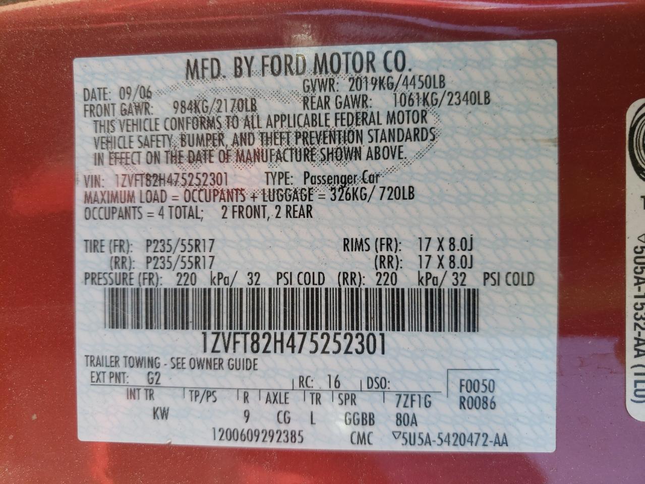 Photo 10 from auction – 2007 MUST MUSTANG with VIN 1ZVFT82H475252301