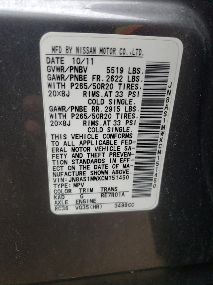 Photo 10 from auction – 2012 INFINITI FX35 with VIN JN8AS1MWXCM151450