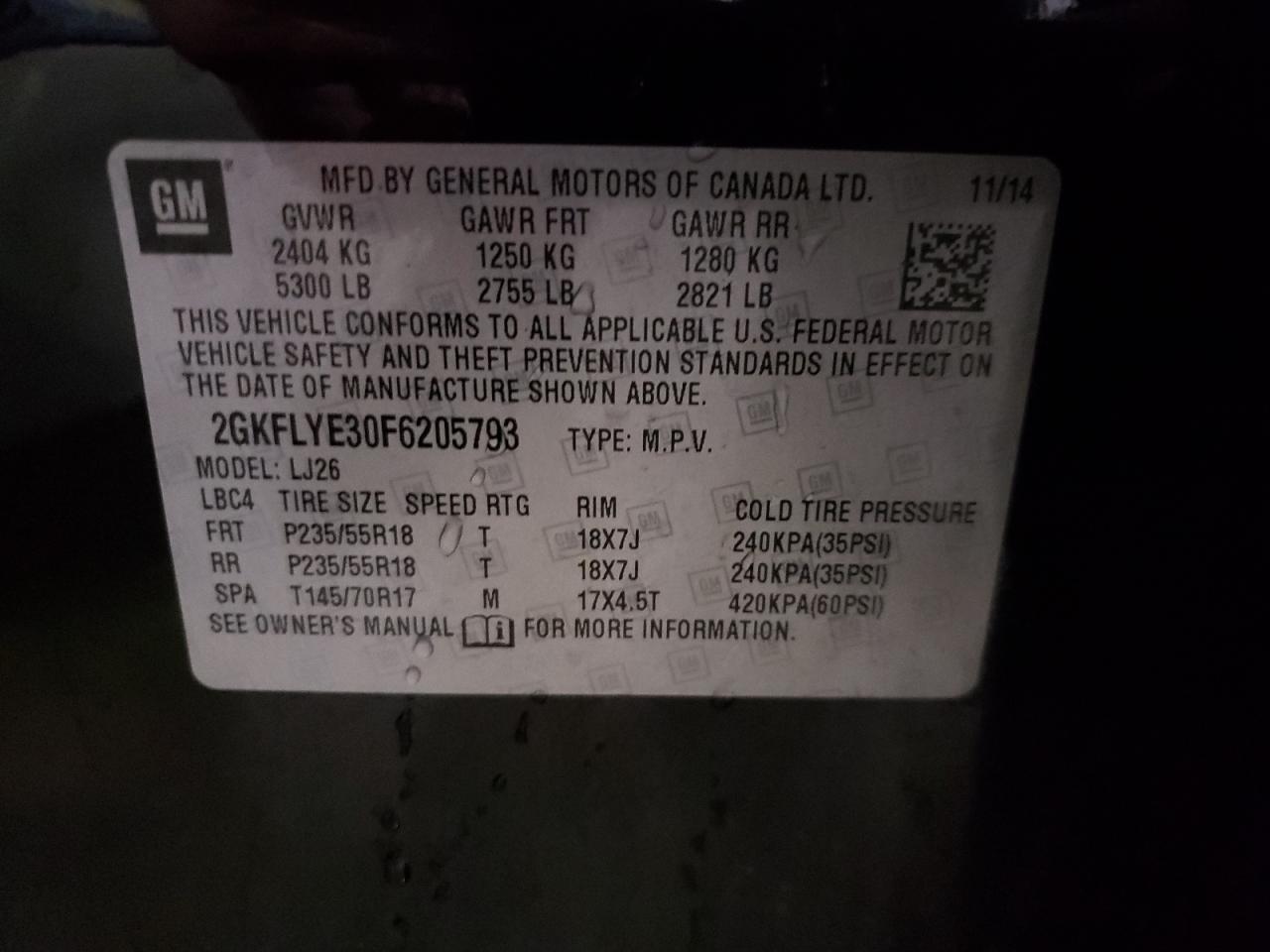 Photo 10 from auction – 2015 GMC TERRAIN SL with VIN 2GKFLYE30F6205793