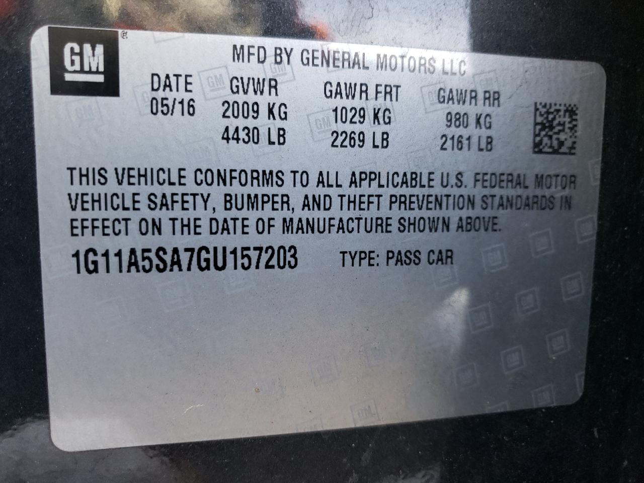 Photo 10 from auction – 2016 CHEVROLET MALIBU LIM with VIN 1G11A5SA7GU157203