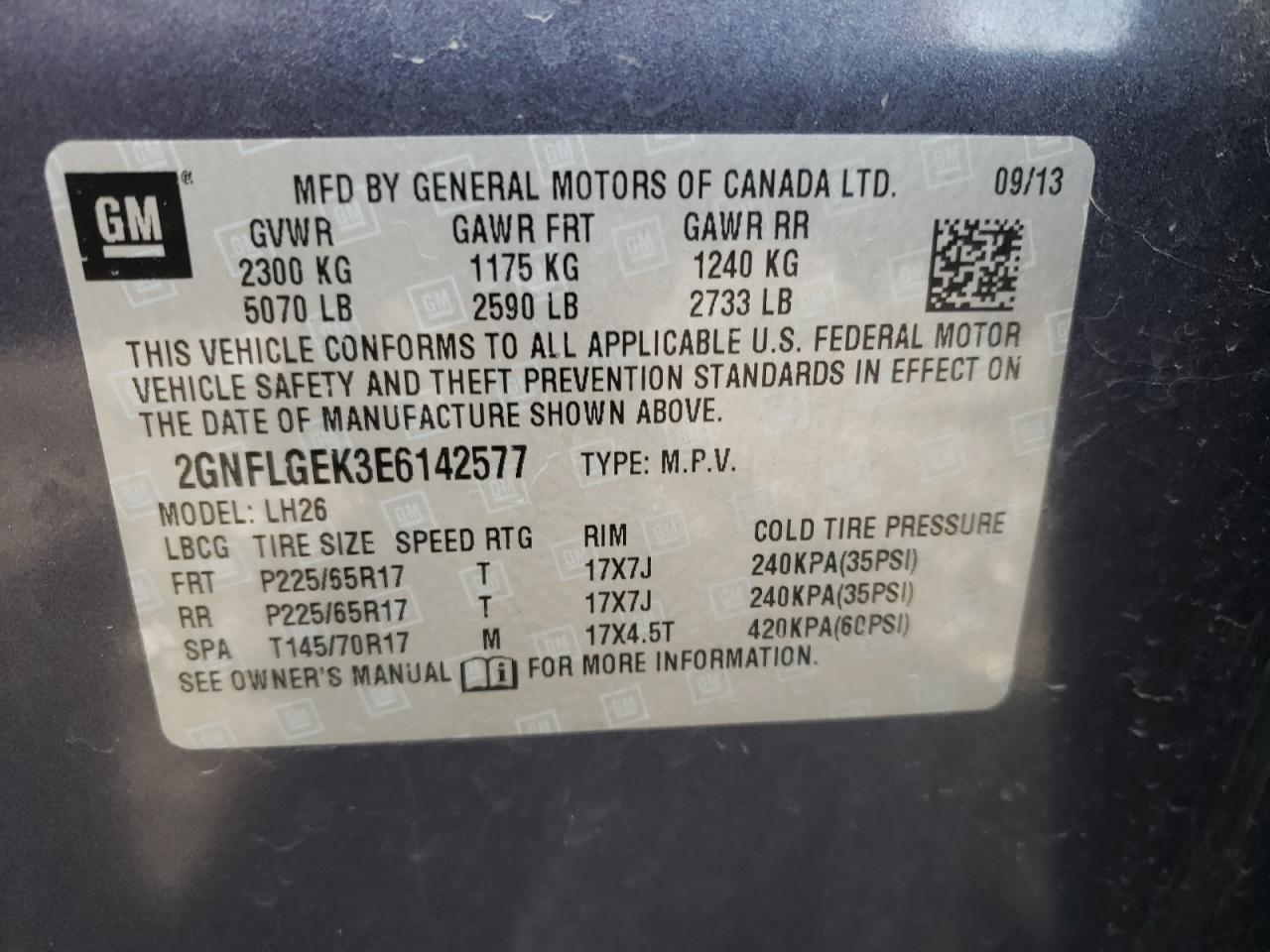 Photo 10 from auction – 2014 CHEVROLET EQUINOX LT with VIN 2GNFLGEK3E6142577