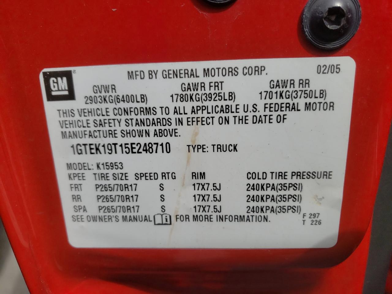 Photo 10 from auction – 2005 GMC NEW SIERRA with VIN 1GTEK19T15E248710