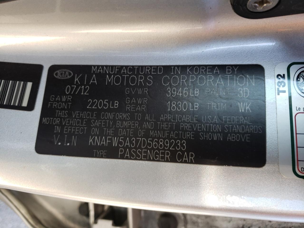 Photo 10 from auction – 2013 KIA FORTE SX with VIN KNAFW5A37D5689233