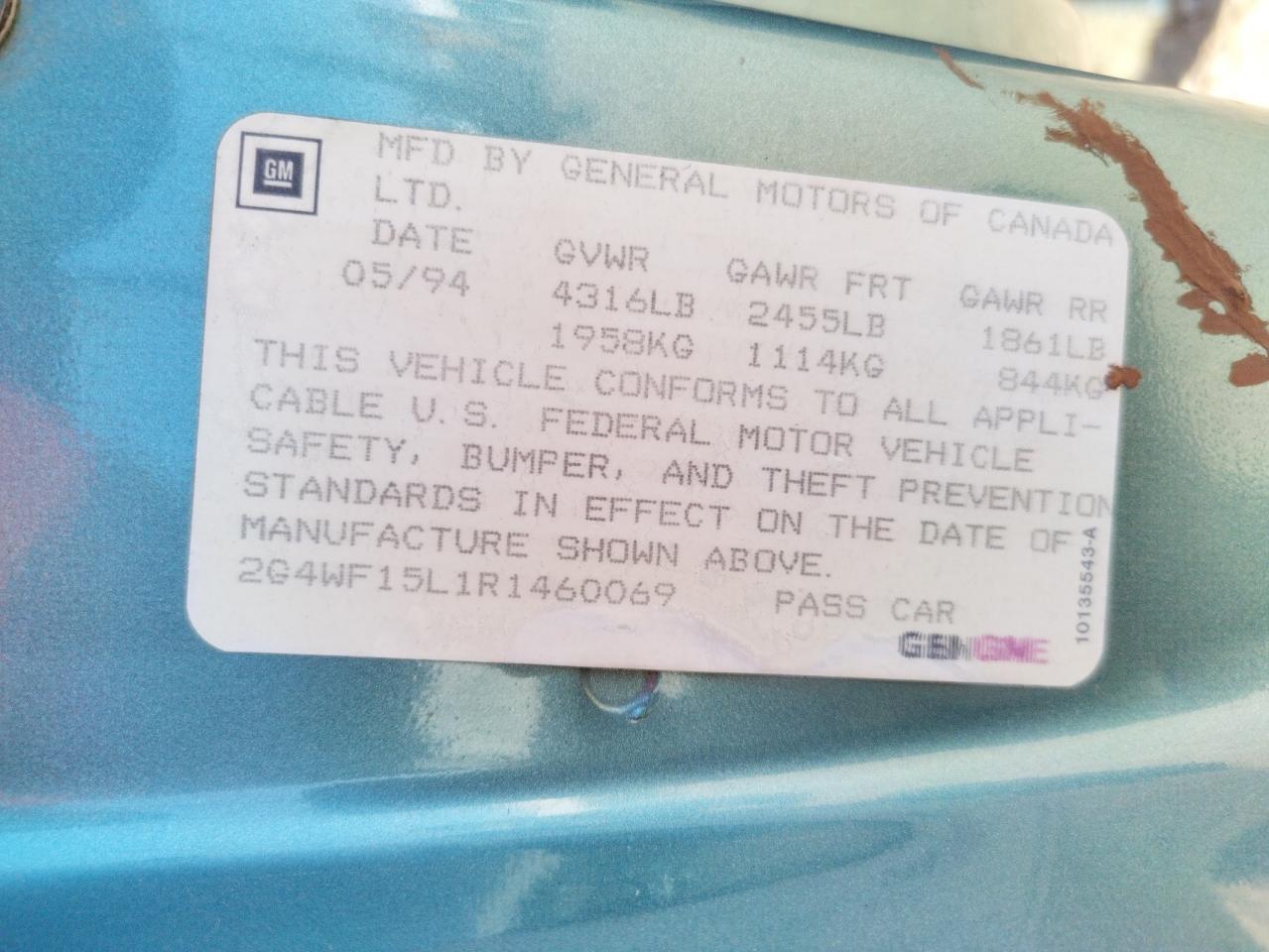 Photo 10 from auction – 1994 BUICK REGAL GRAN with VIN 2G4WF15L1R1460069