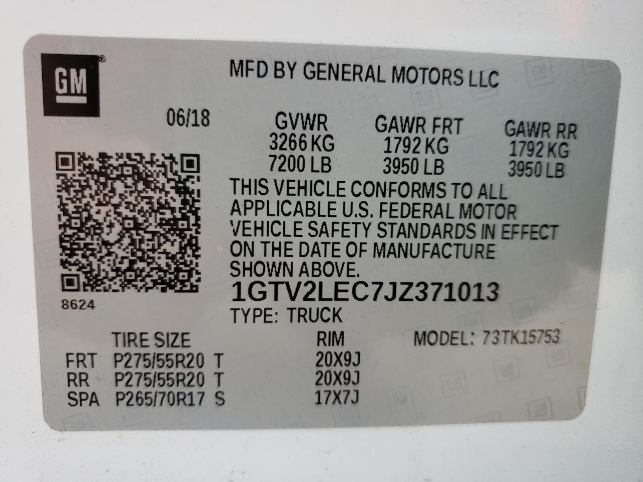 Photo 10 from auction – 2018 GMC SIERRA K15 with VIN 1GTV2LEC7JZ371013