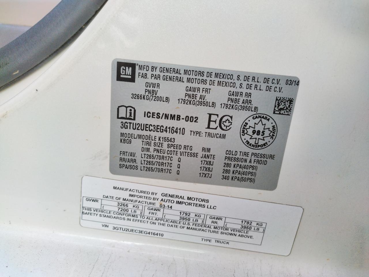 Photo 10 from auction – 2014 GMC SIERRA K15 with VIN 3GTU2UEC3EG416410