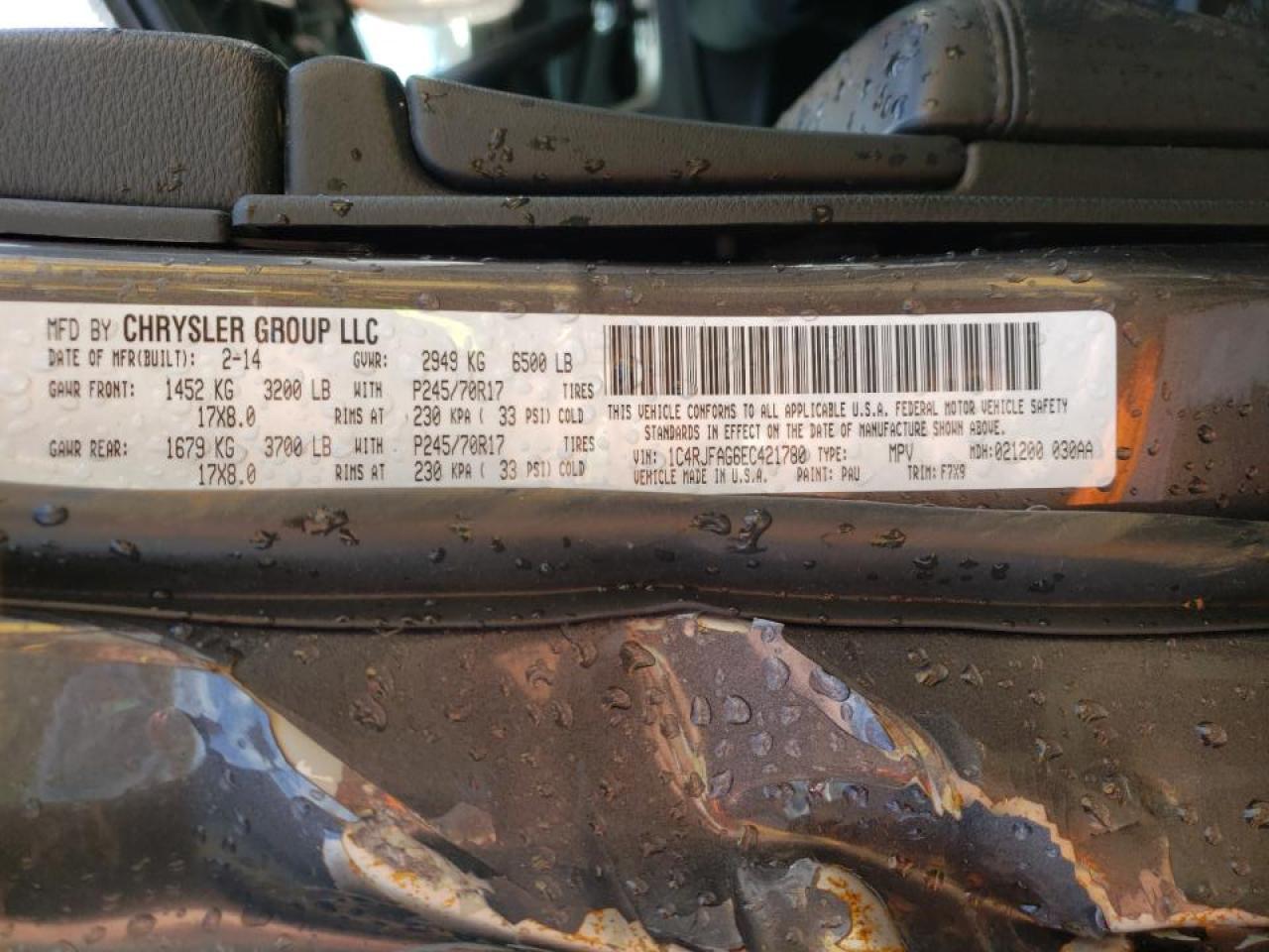 Photo 10 from auction – 2014 JEEP GRAND CHER with VIN 1C4RJFAG6EC421780