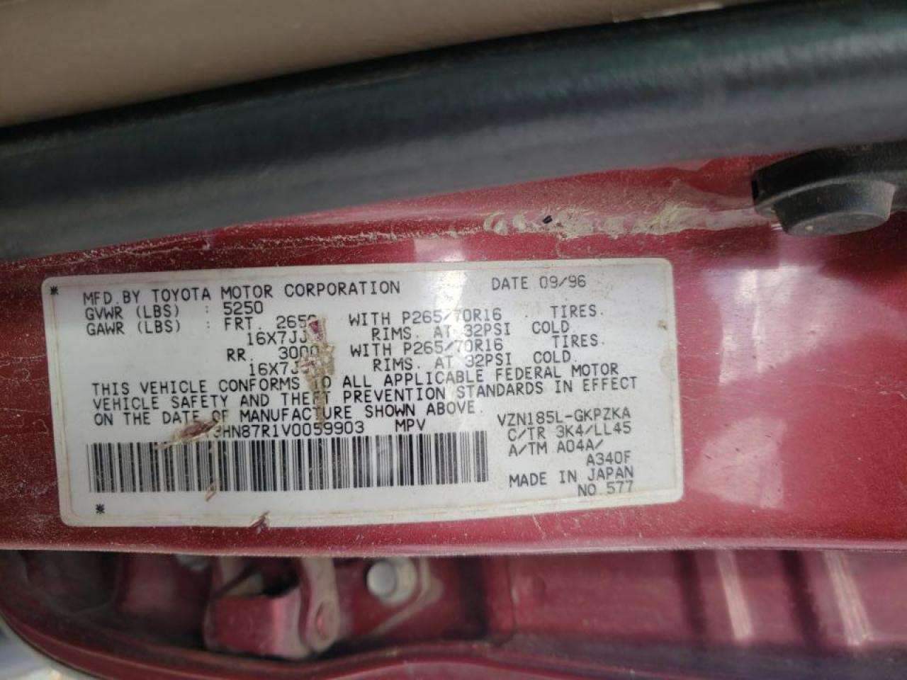 Photo 10 from auction – 1997 TOYOTA 4RUNNER LI with VIN JT3HN87R1V0059903