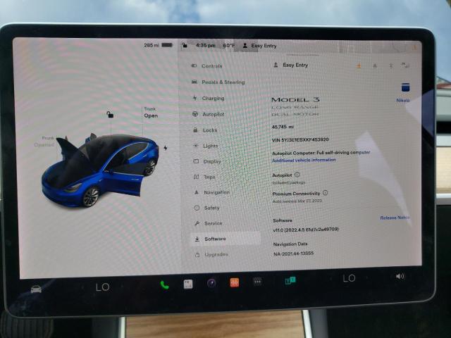 Photo 8 from auction – 2019 TESLA MODEL 3 with VIN 5YJ3E1EBXKF453920