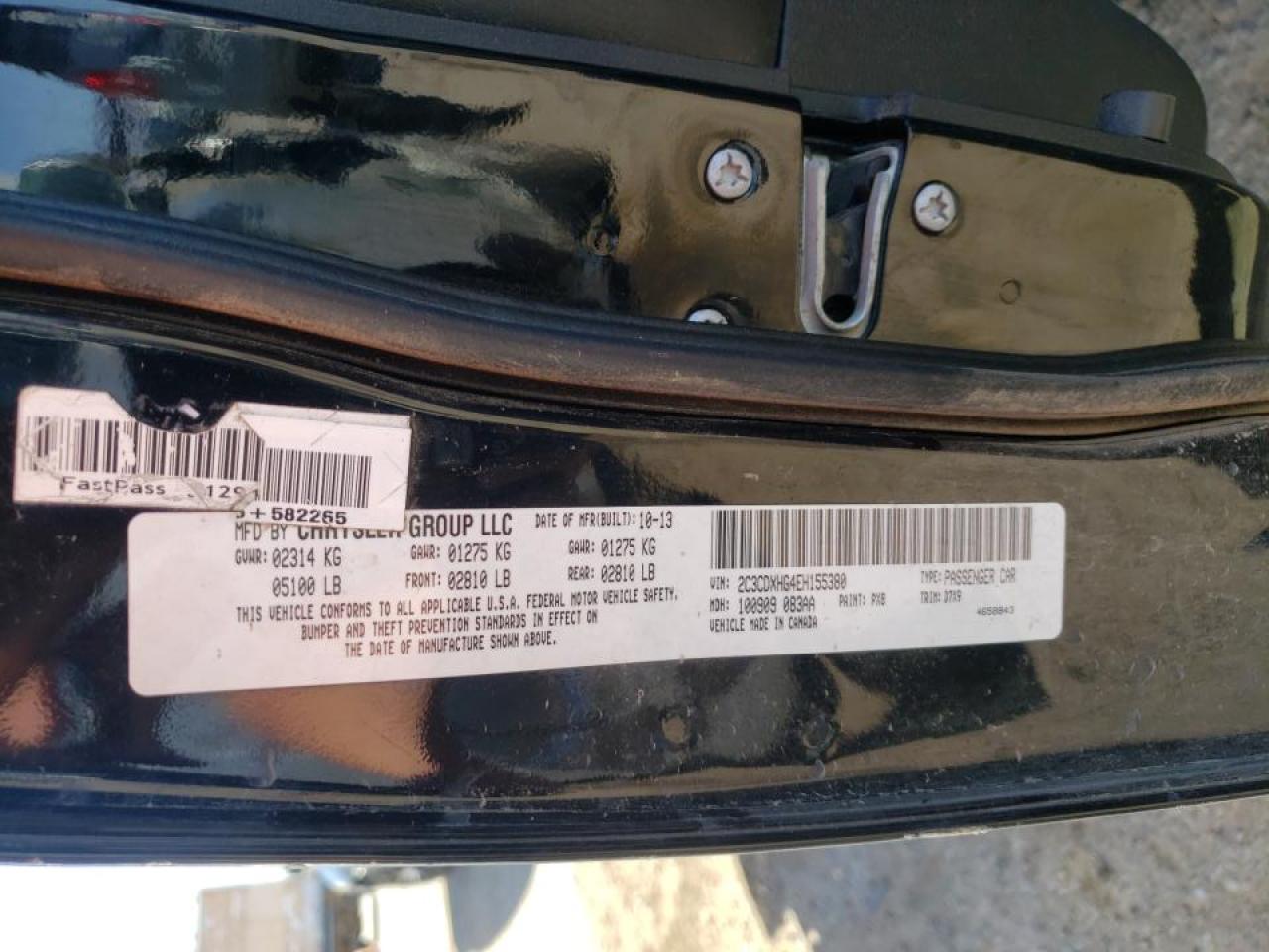 Photo 10 from auction – 2014 DODGE CHARGER SX with VIN 2C3CDXHG4EH155380