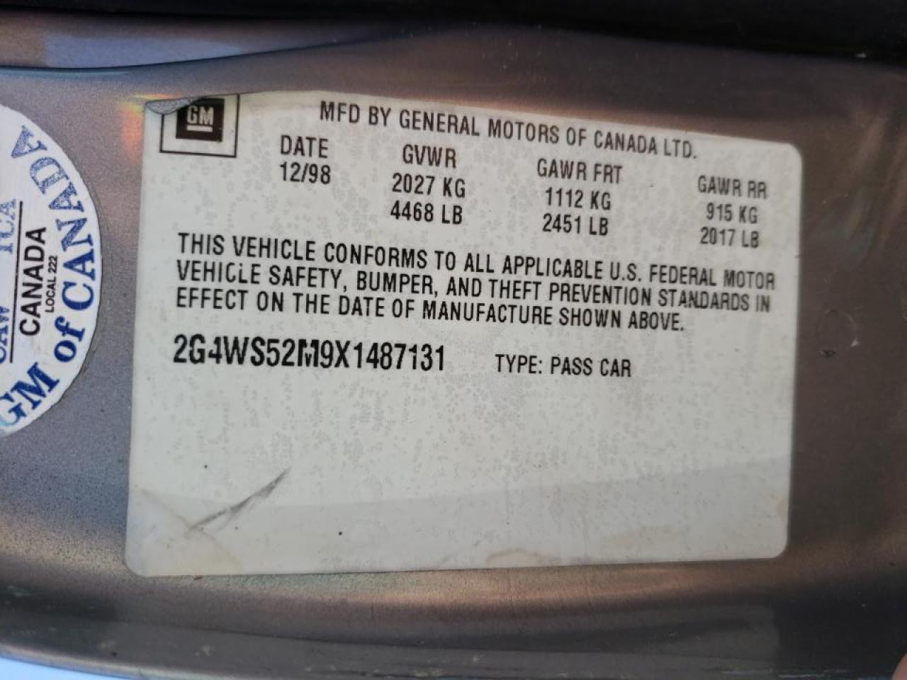 Photo 10 from auction – 1999 BUICK CENTURY CU with VIN 2G4WS52M9X1487131