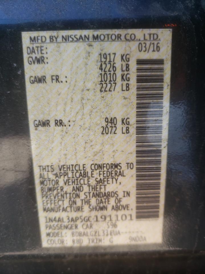 Photo 10 from auction – 2016 NISSAN ALTIMA 2.5 with VIN 1N4AL3AP5GC191101