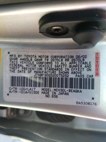 Photo 10 from auction – 2002 LEXUS ES 300 with VIN JTHBF30G520075252