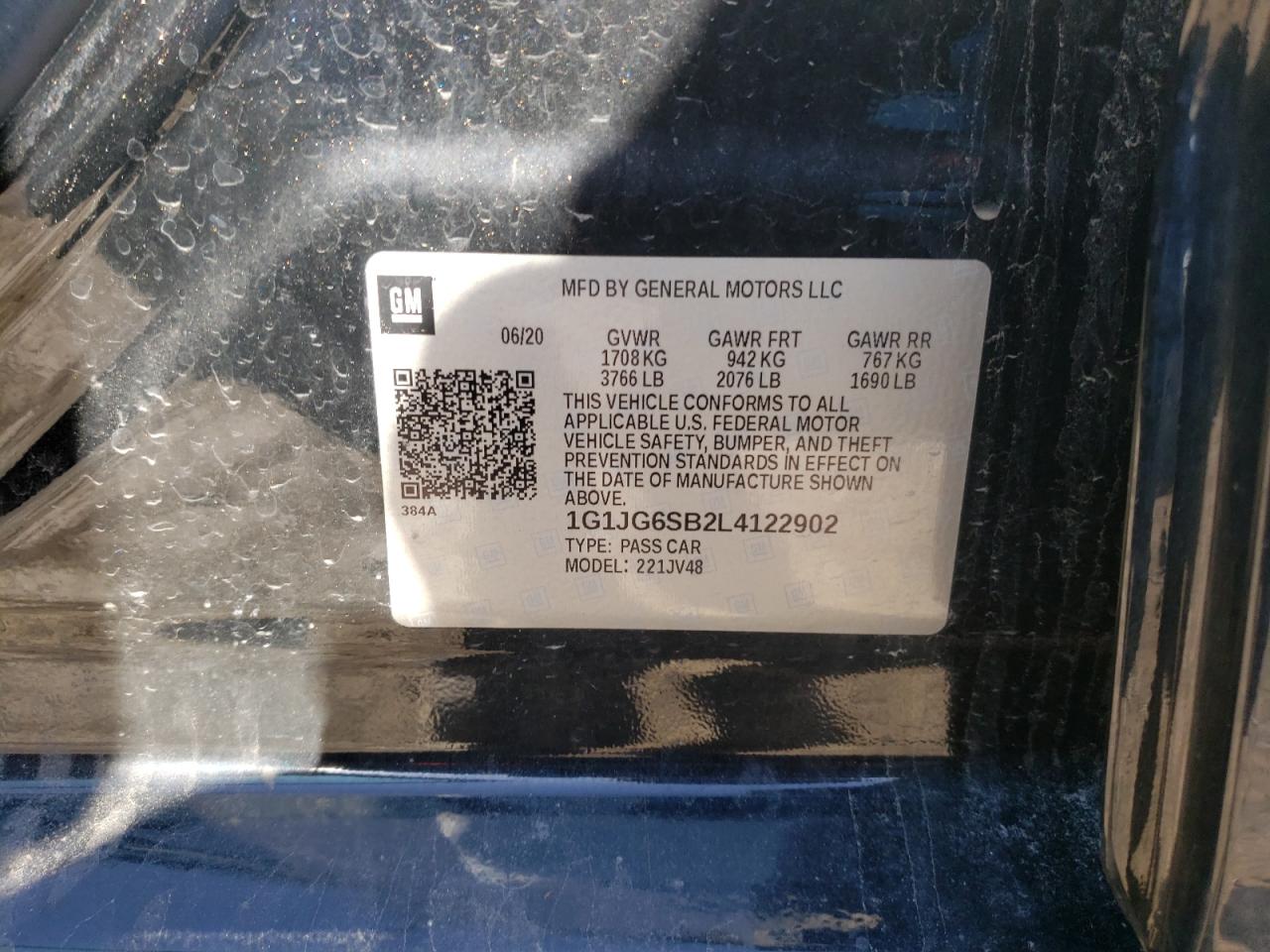 Photo 10 from auction – 2020 CHEVROLET SONIC with VIN 1G1JG6SB2L4122902