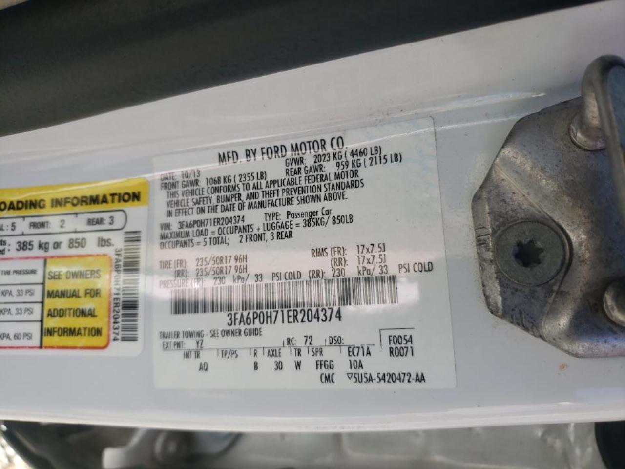 Photo 10 from auction – 2014 FORD FUSION SE with VIN 3FA6P0H71ER204374