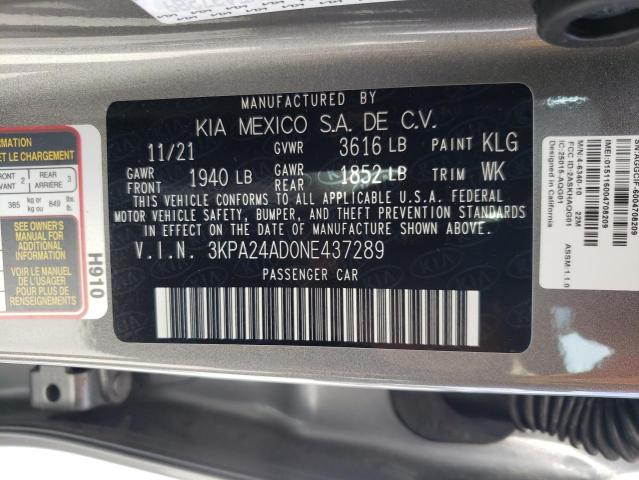 Photo 10 from auction – 2022 KIA RIO with VIN 3KPA24AD0NE437289