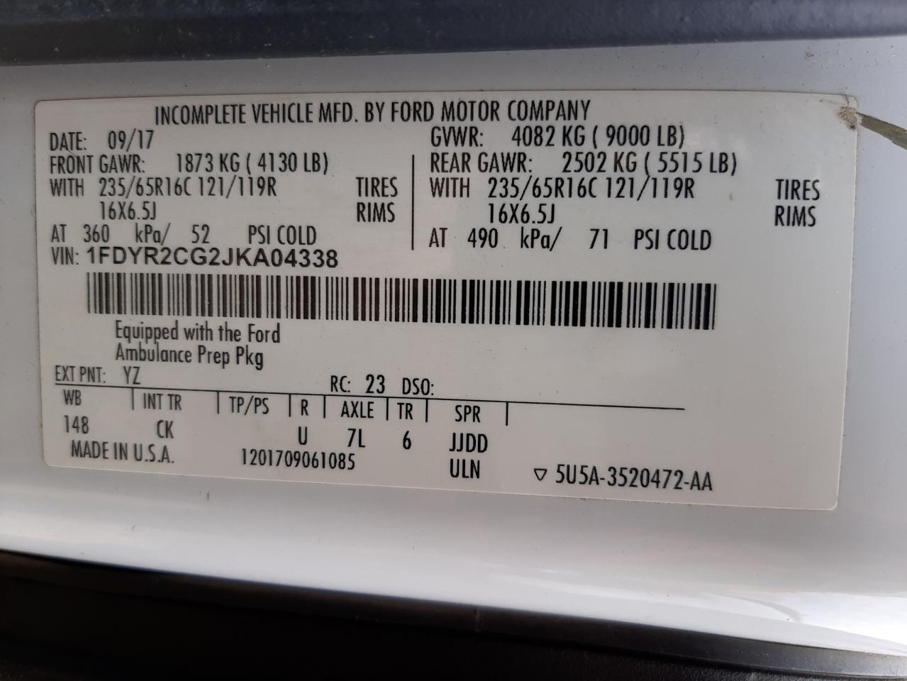 Photo 10 from auction – 2018 FORD TRANSIT T- with VIN 1FDYR2CG2JKA04338