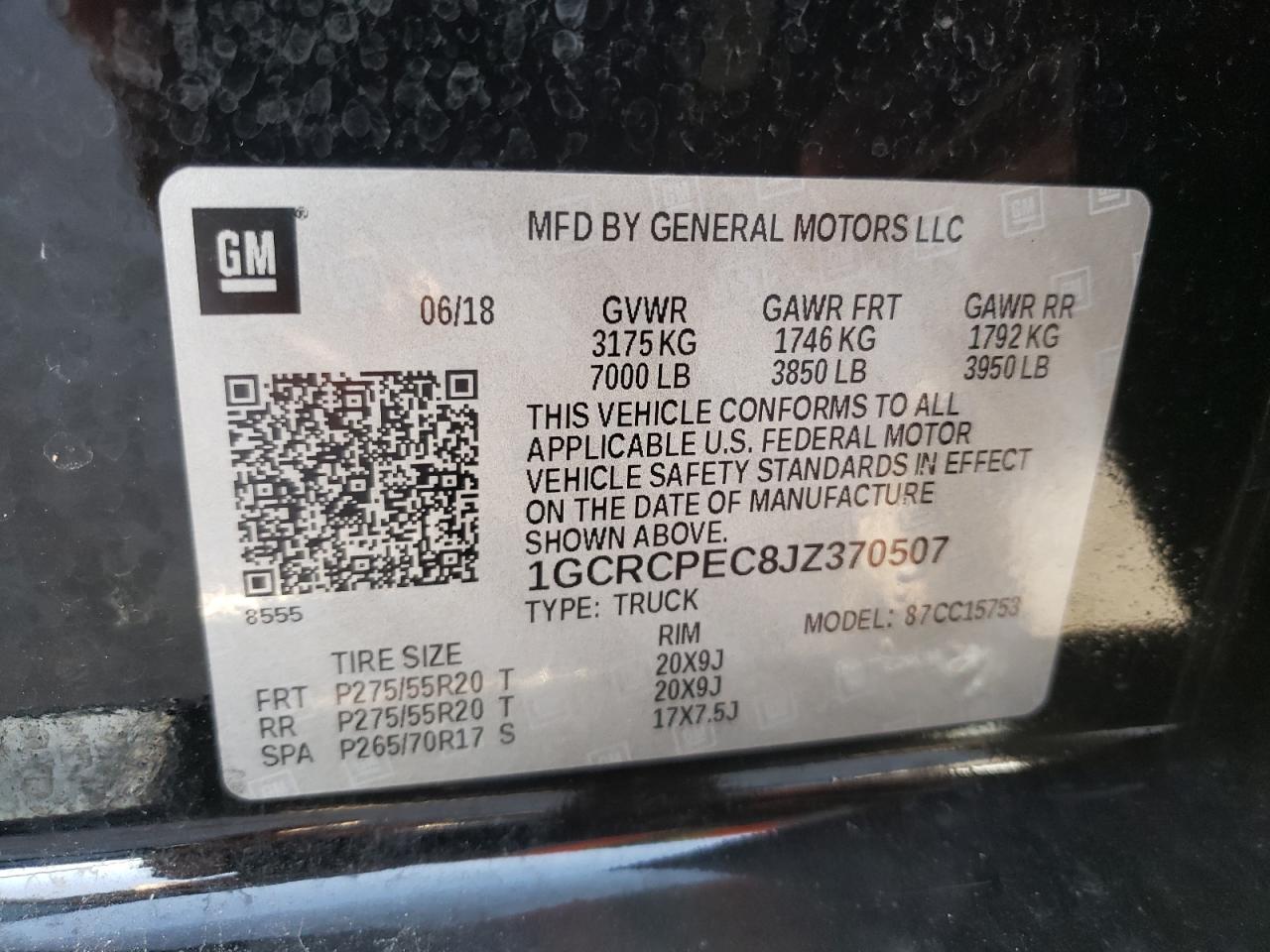 Photo 10 from auction – 2018 CHEVROLET SILVERADO with VIN 1GCRCPEC8JZ370507