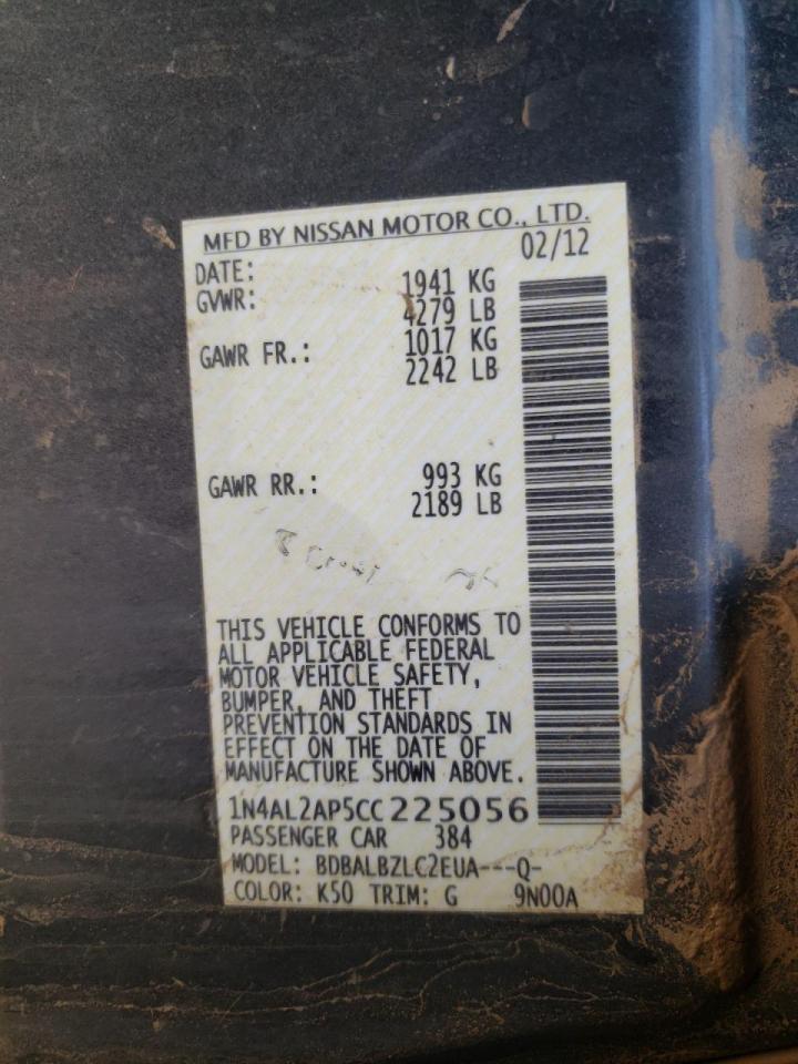 Photo 10 from auction – 2012 NISSAN ALTIMA BAS with VIN 1N4AL2AP5CC225056