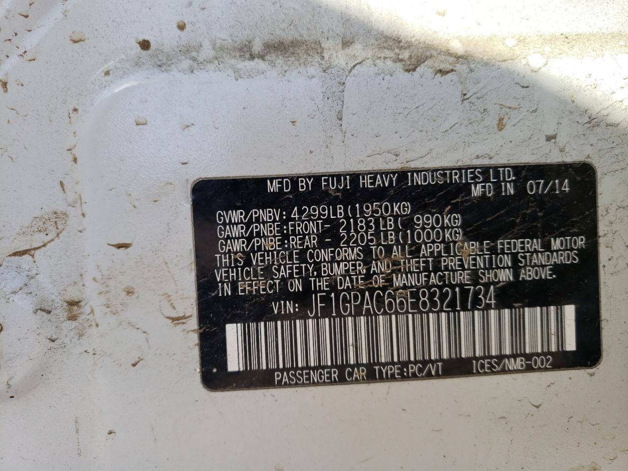 Photo 10 from auction – 2014 SUBARU IMPREZA PR with VIN JF1GPAC66E8321734