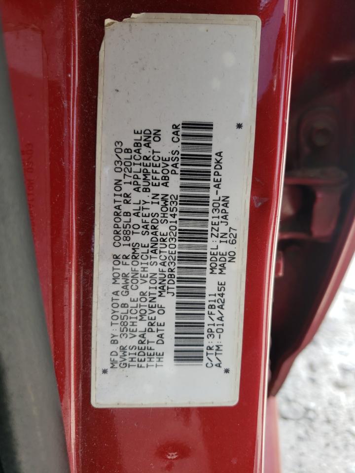Photo 10 from auction – 2003 TOYOTA COROLLA CE with VIN JTDBR32E032014532
