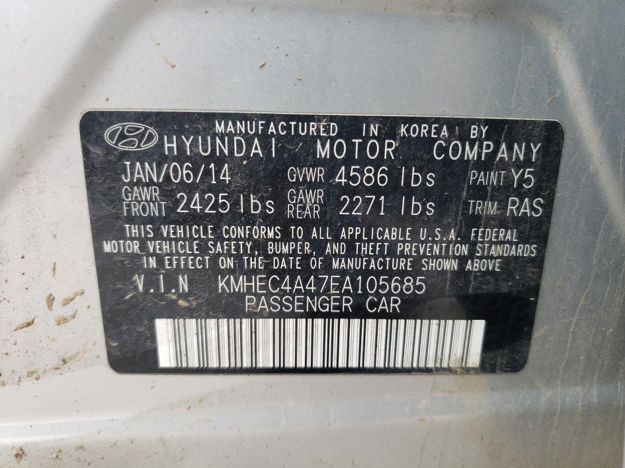 Photo 10 from auction – 2014 HYUNDAI SONATA HYB with VIN KMHEC4A47EA105685
