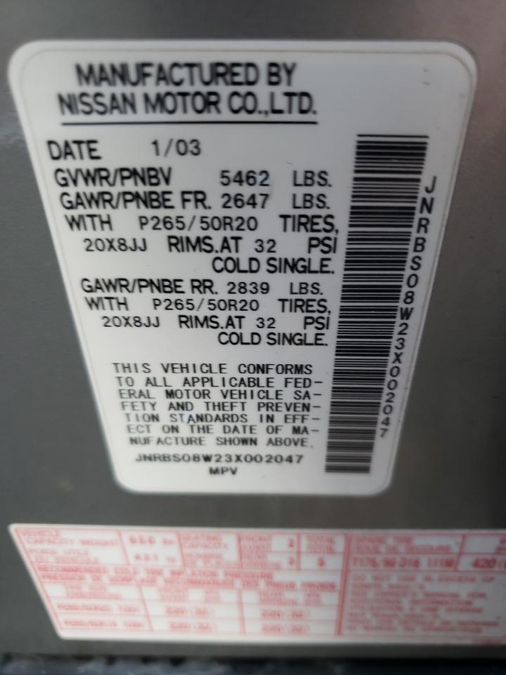 Photo 10 from auction – 2003 INFINITI FX45 with VIN JNRBS08W23X002047