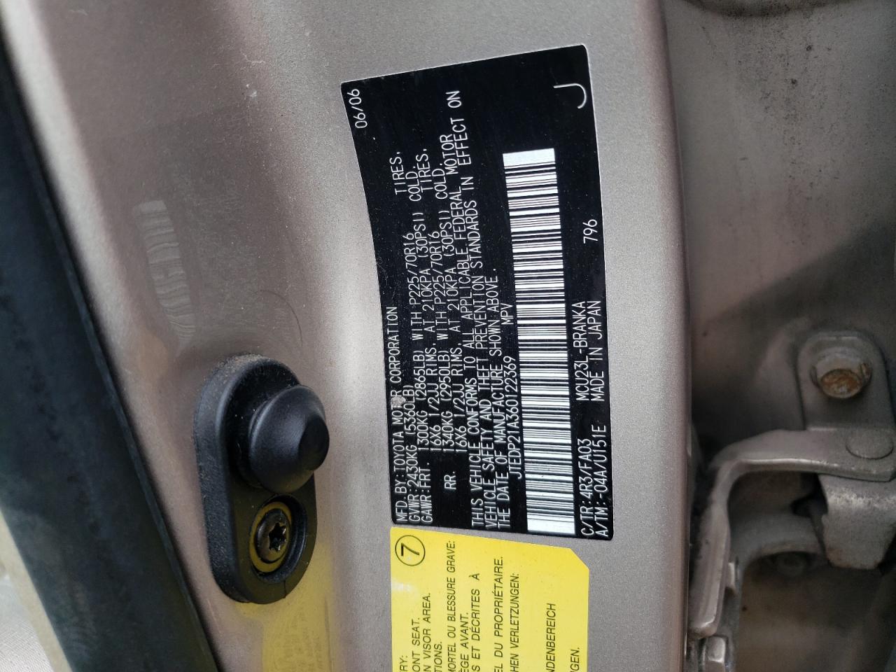 Photo 10 from auction – 2006 TOYOTA HIGHLANDER with VIN JTEDP21A360122369