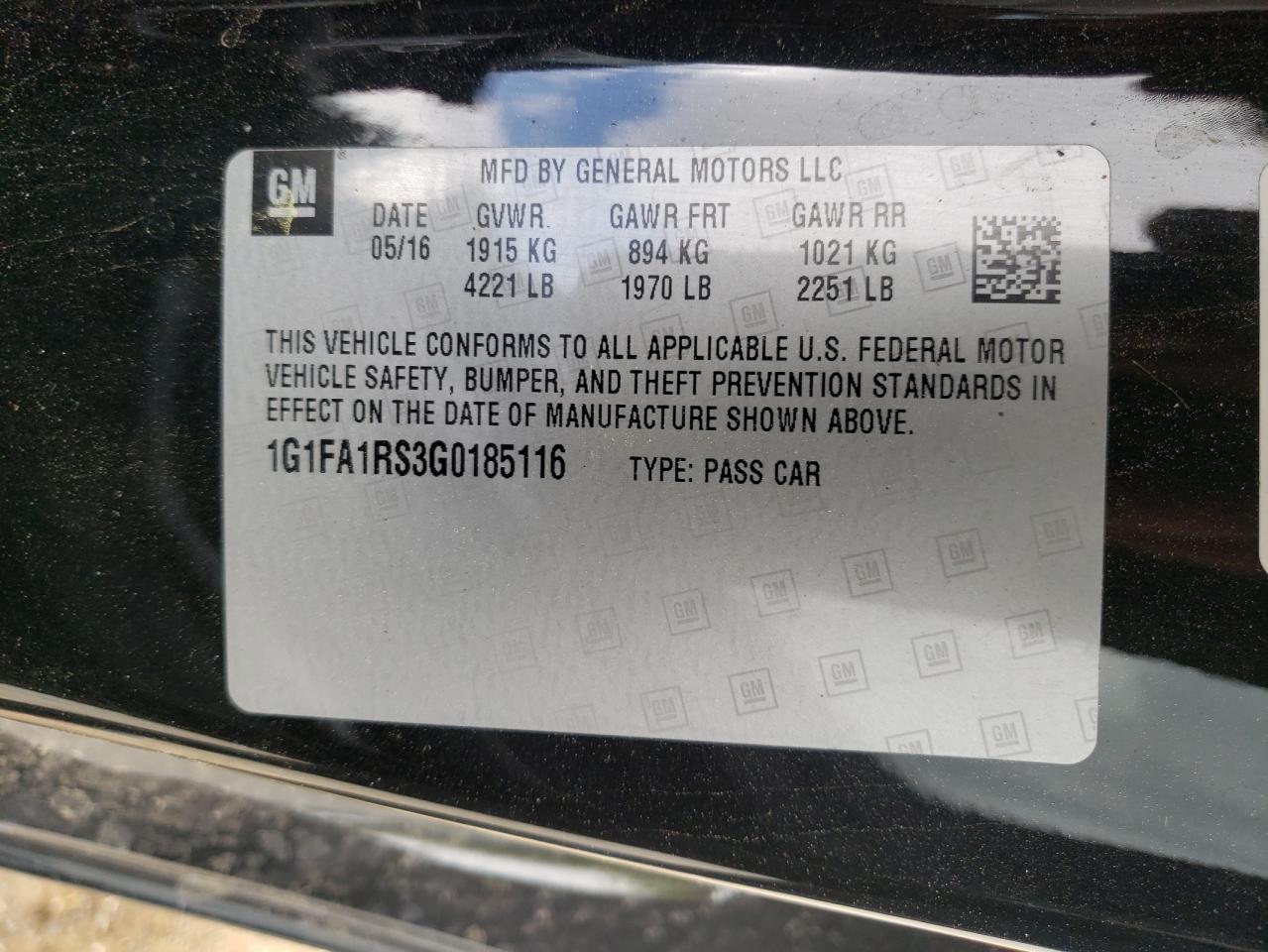 Photo 10 from auction – 2016 CHEVROLET CAMARO LT with VIN 1G1FA1RS3G0185116