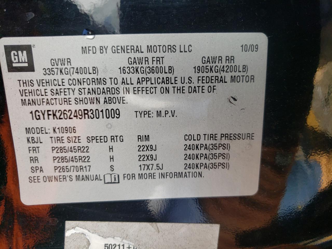 Photo 10 from auction – 2009 CADILLAC ESCALADE E with VIN 1GYFK26249R301009