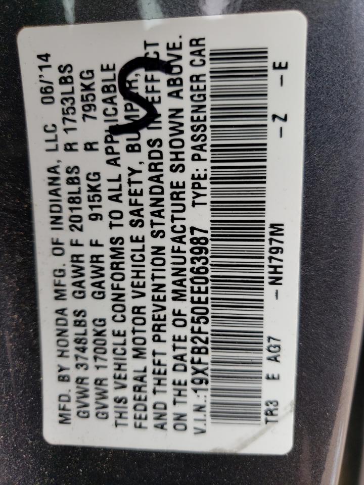 Photo 10 from auction – 2014 HONDA CIVIC LX with VIN 19XFB2F50EE063987