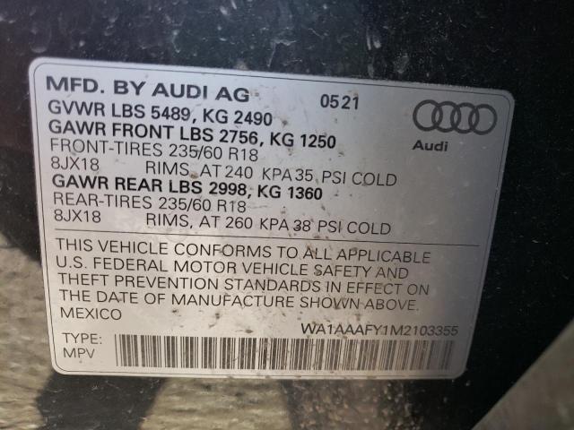 Photo 10 from auction – 2021 AUDI Q5 PREMIUM with VIN WA1AAAFY1M2103355