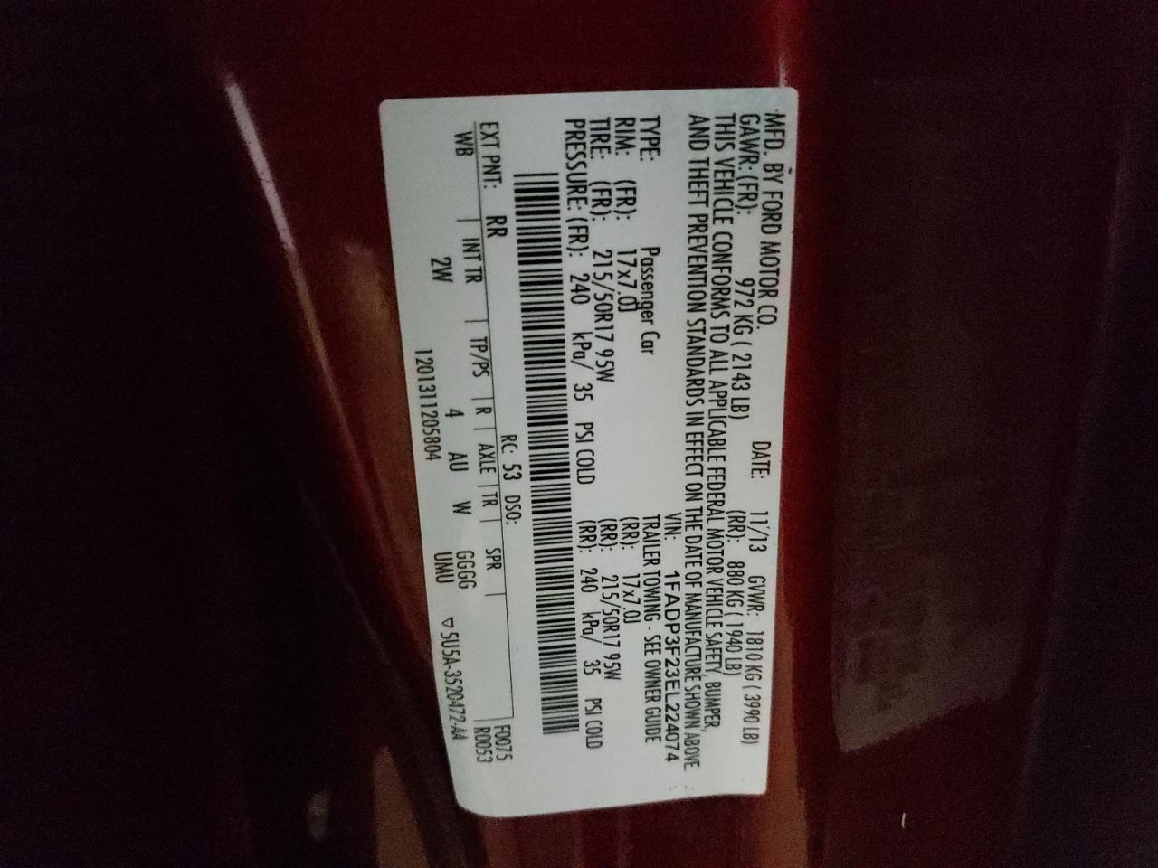 Photo 10 from auction – 2014 FORD FOCUS SE with VIN 1FADP3F23EL224074