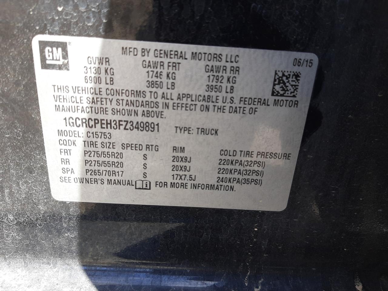 Photo 10 from auction – 2015 CHEVROLET SILVERADO with VIN 1GCRCPEH3FZ349891