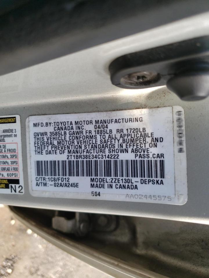 Photo 10 from auction – 2004 TOYOTA COROLLA CE with VIN 2T1BR38E34C314222