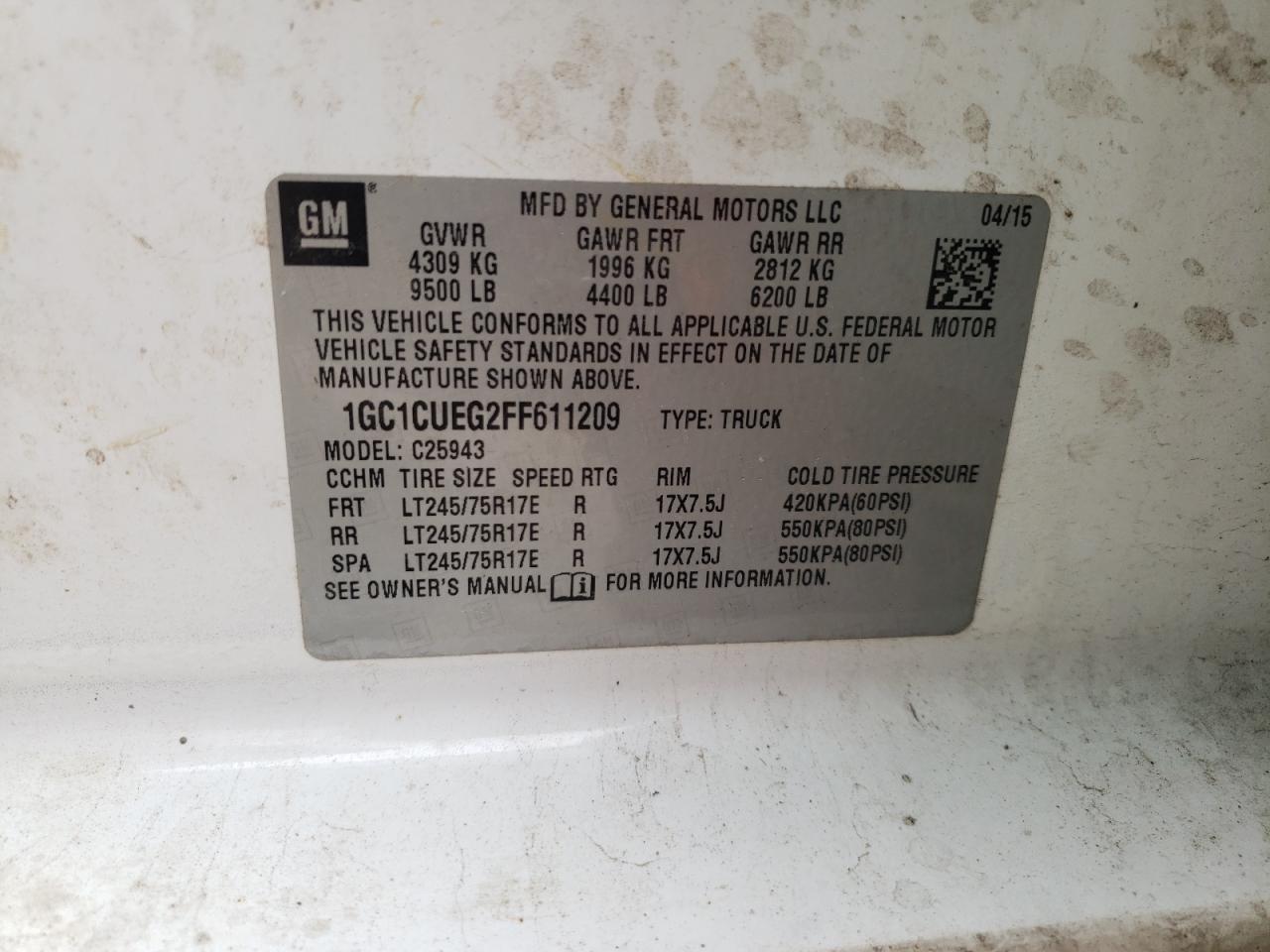 Photo 10 from auction – 2015 CHEVROLET SILVERADO with VIN 1GC1CUEG2FF611209