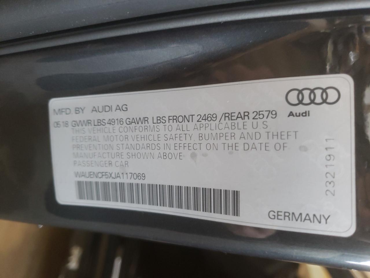 Photo 10 from auction – 2018 AUDI A5 PREMIUM with VIN WAUENCF5XJA117069