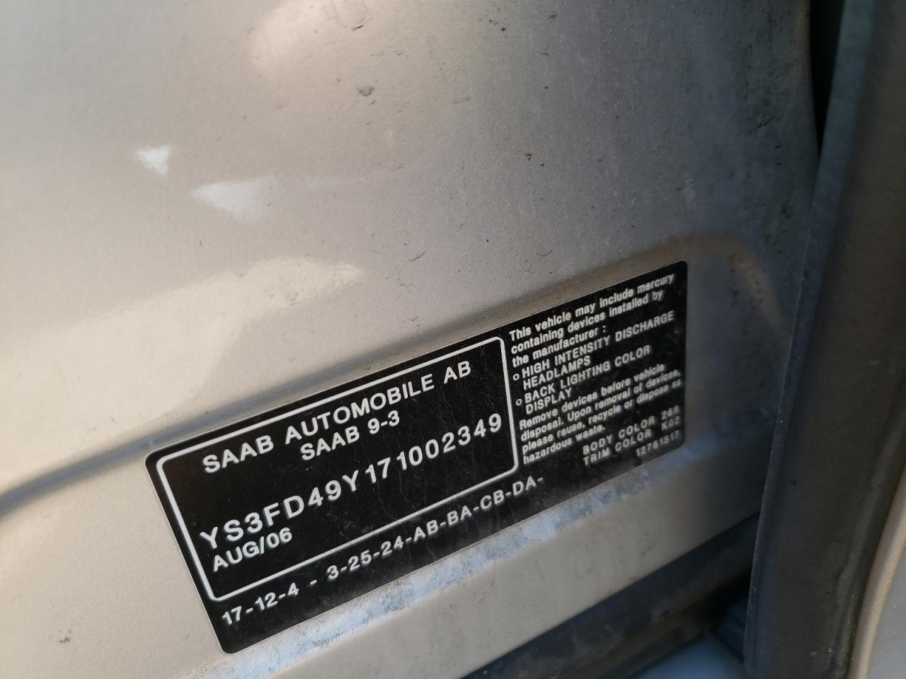 صورة رقم 10 من المزاد - 2007 SAAB 9-3 2.0T مع VIN YS3FD49Y171002349