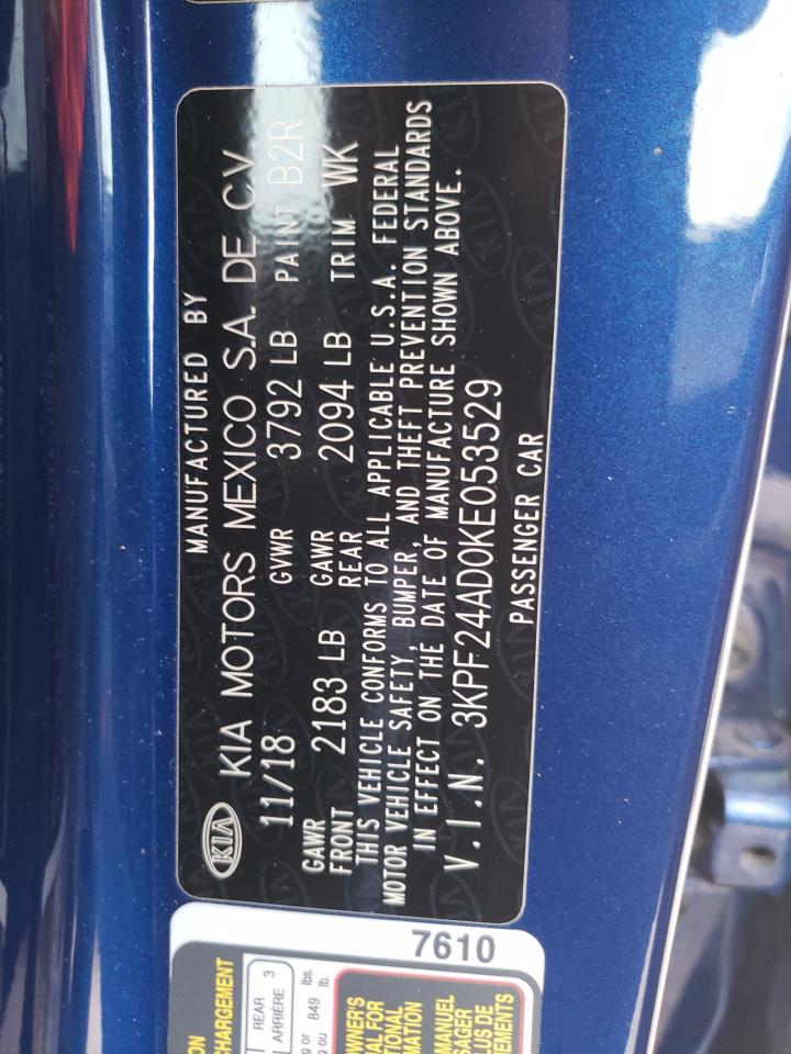 Photo 10 from auction – 2019 KIA FORTE FE with VIN 3KPF24AD0KE053529