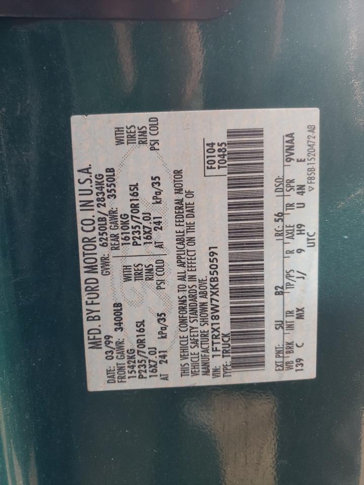 Photo 10 from auction – 1999 FORD F150 with VIN 1FTRX18W7XKB50591