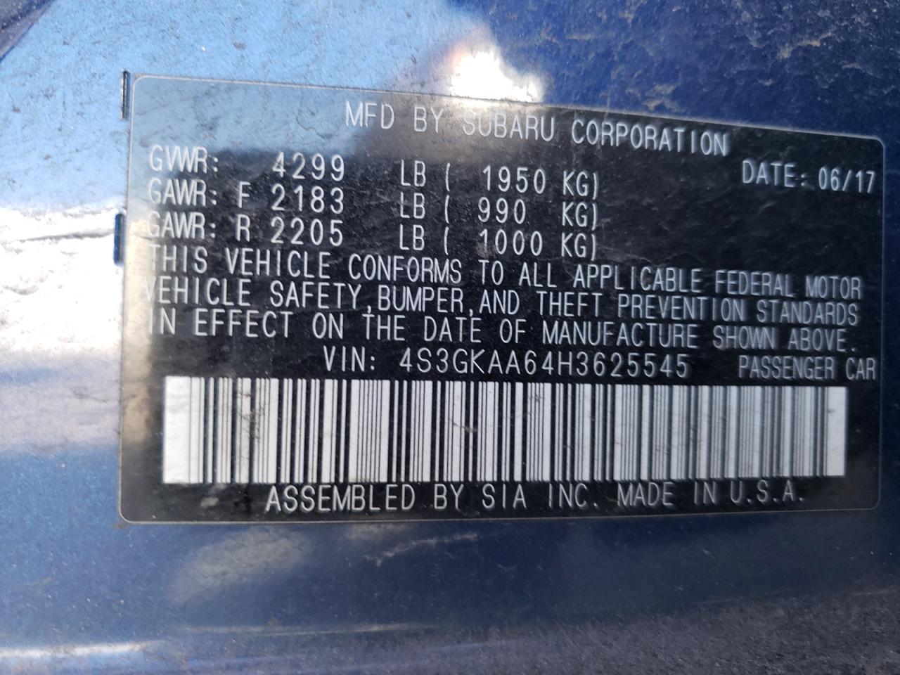 Photo 10 from auction – 2017 SUBARU IMPREZA with VIN 4S3GKAA64H3625545