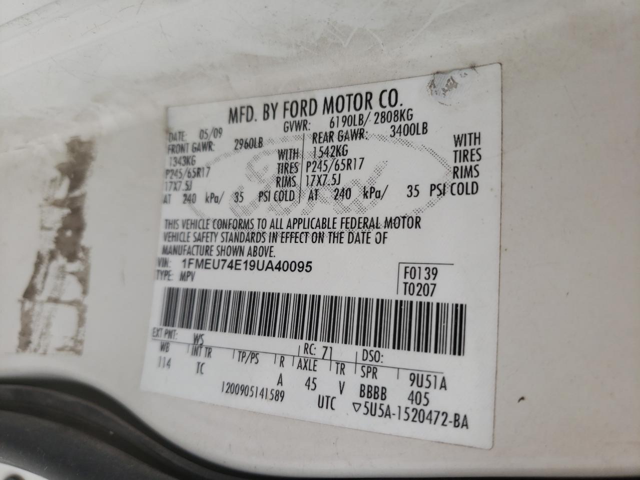 Photo 10 from auction – 2009 FORD EXPLORER E with VIN 1FMEU74E19UA40095