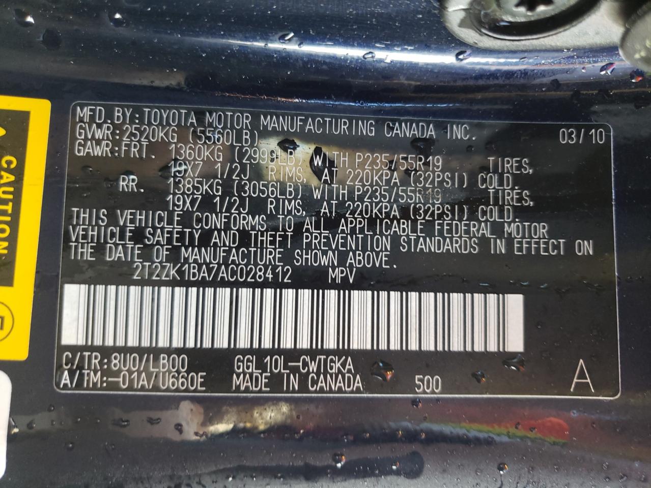 Photo 10 from auction – 2010 LEXUS RX 350 with VIN 2T2ZK1BA7AC028412
