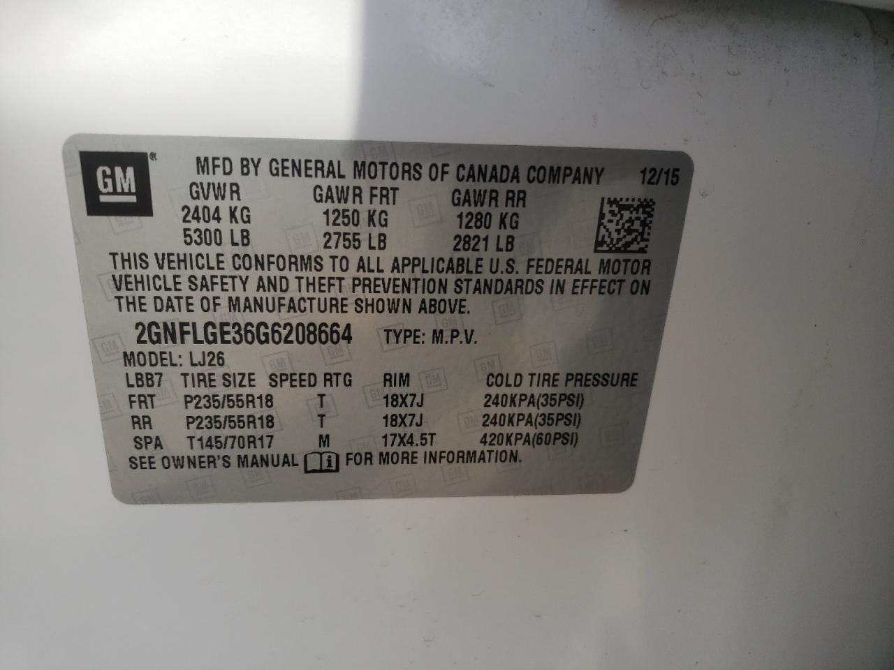 Photo 10 from auction – 2016 CHEVROLET EQUINOX LS with VIN 2GNFLGE36G6208664