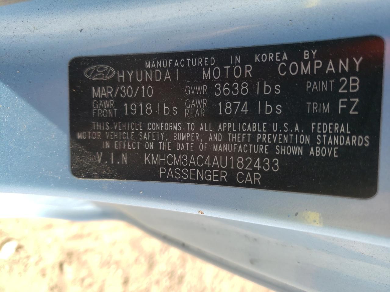 Photo 10 from auction – 2010 HYUNDAI ACCENT with VIN KMHCM3AC4AU182433