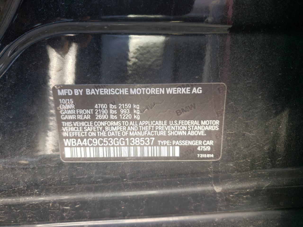 Photo 10 from auction – 2016 BMW 428 XI GRA with VIN WBA4C9C53GG138537