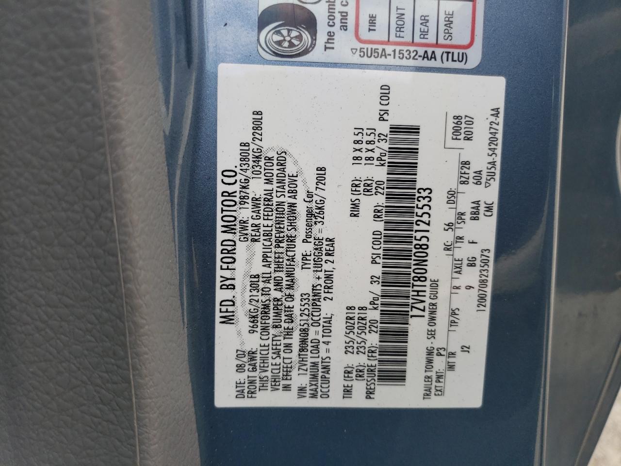 Photo 10 from auction – 2008 FORD MUSTANG with VIN 1ZVHT80N085125533