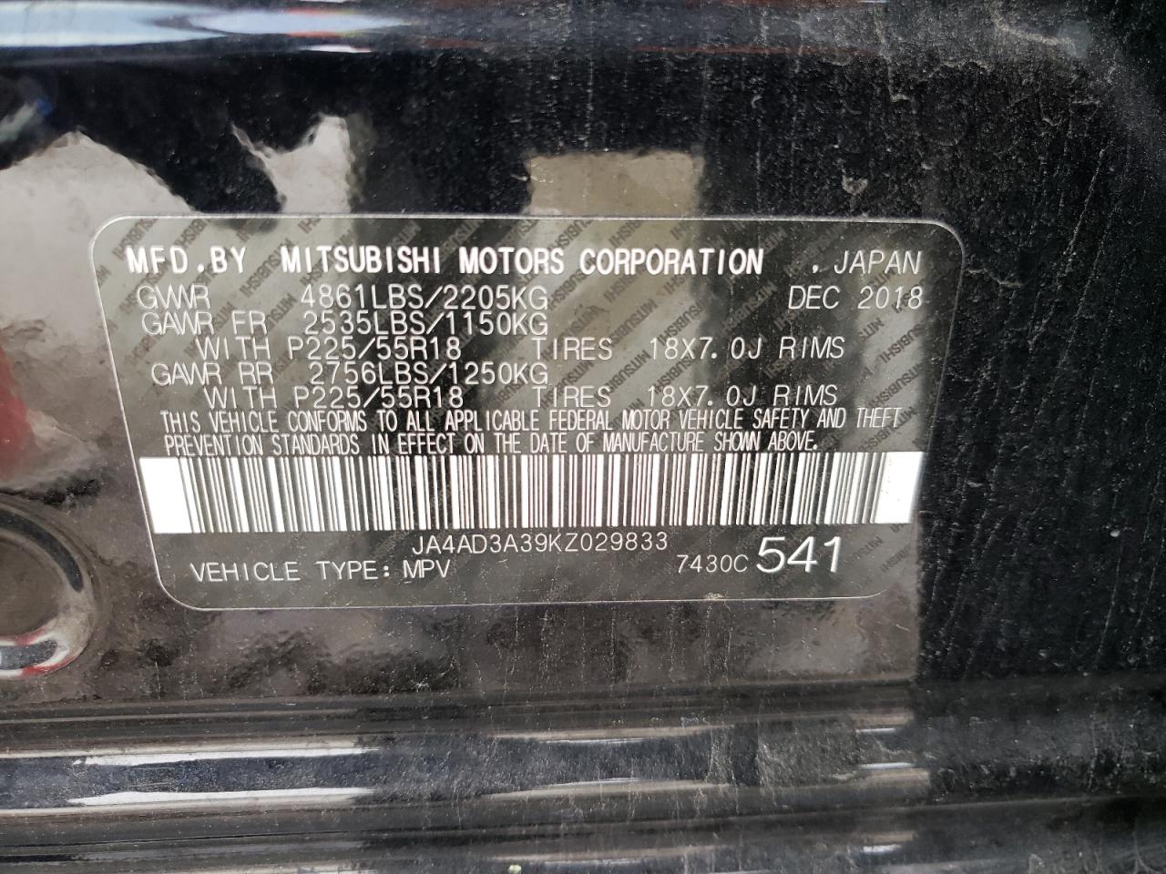 Photo 10 from auction – 2019 MITSUBISHI OUTLANDER with VIN JA4AD3A39KZ029833