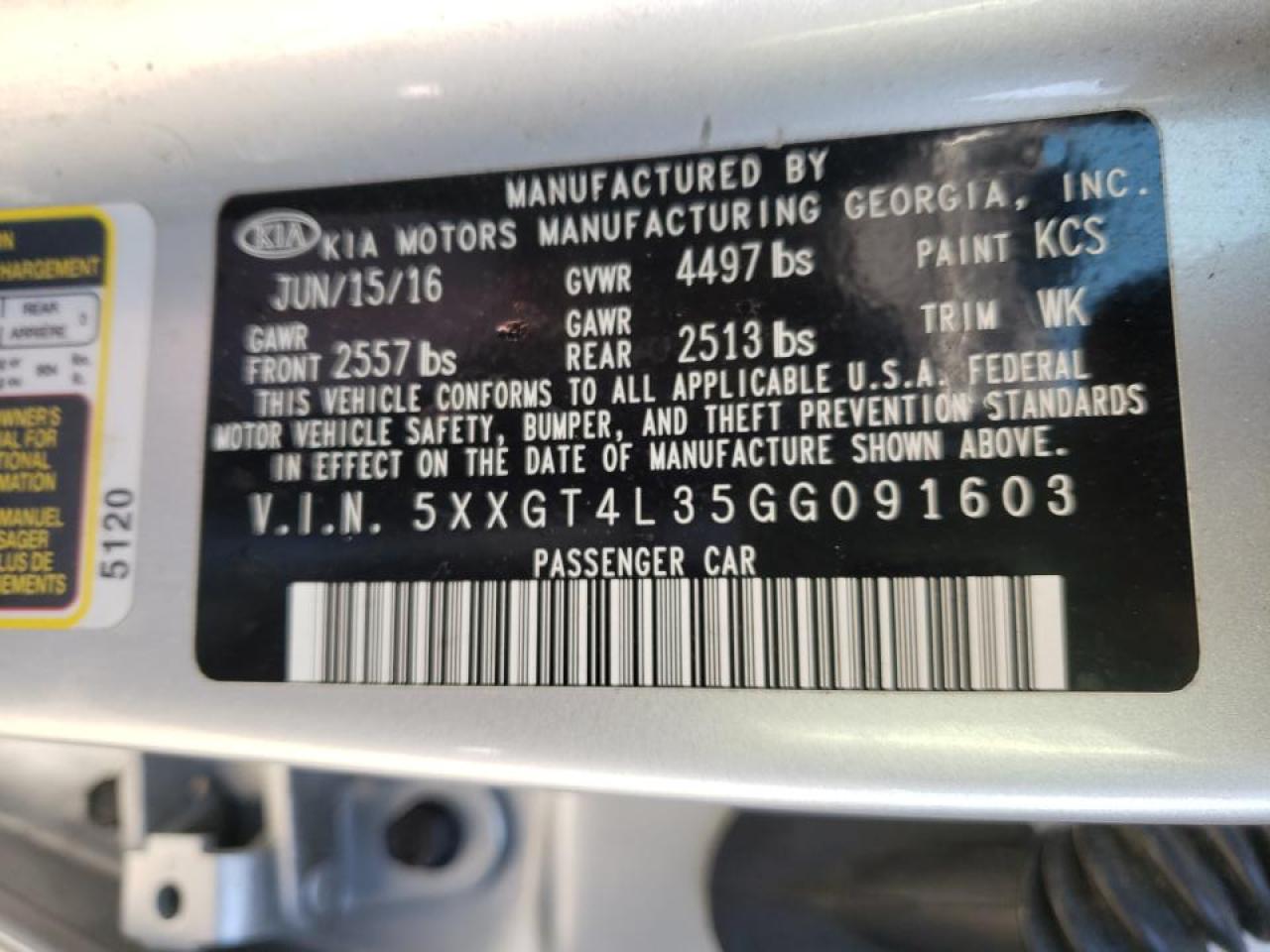 Photo 10 from auction – 2016 KIA OPTIMA LX with VIN 5XXGT4L35GG091603